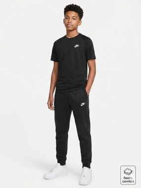 Nike Black Club Fleece Joggers White Logo Men Medium Comfy Trendy Activewear